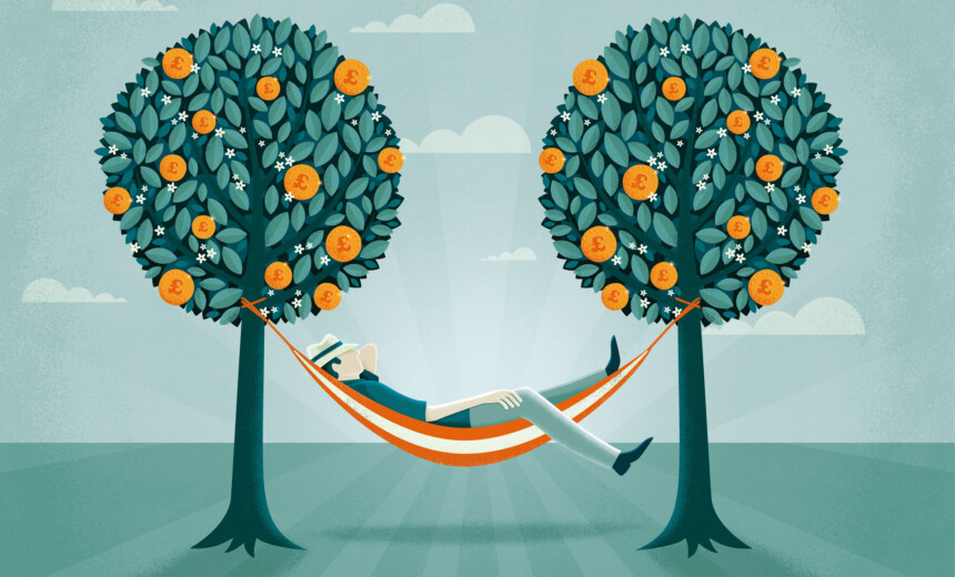 Person relaxing on hammock strung between two trees in full leaf. Successful retirement planning