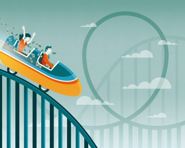 Financial and social uncertainty. People on a rollercoaster